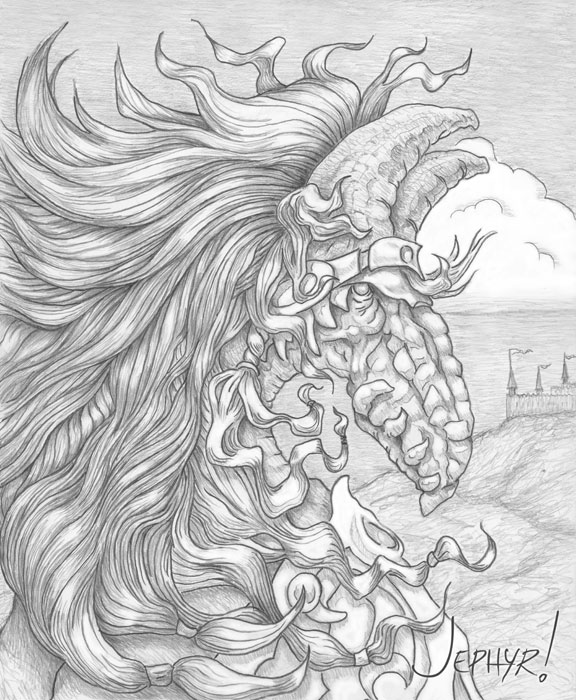 "Siege; - Pencil Drawing - Copyright 2019, Jephyr (Jeff Curtis), All Rights Reserved